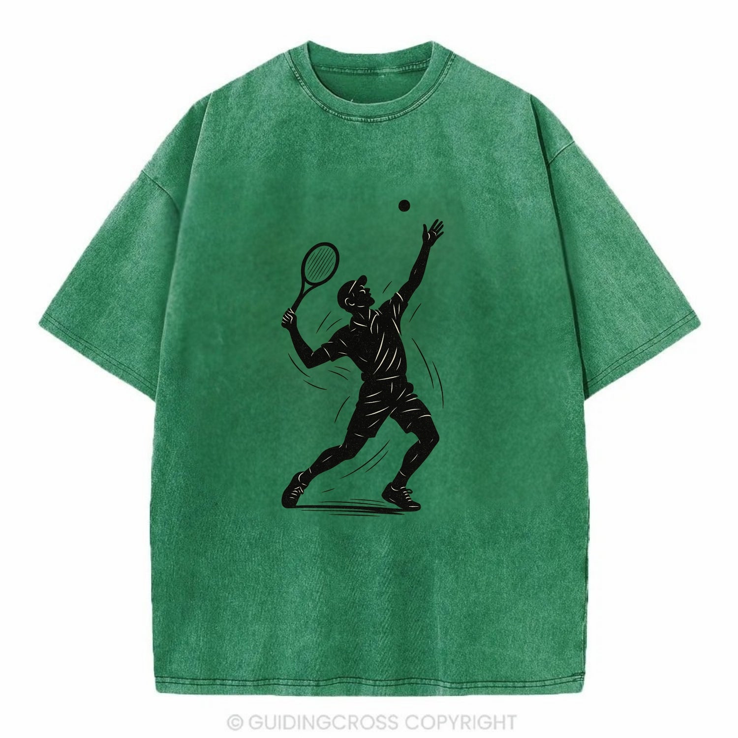 Tennis player serving with powerful form - Vintage T-shirt - Forest Mist(Green)