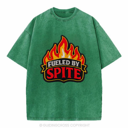 FUELED BY SPITE - fire with text in black and red , petty motivation - Vintage T-shirt - Forest Mist(Green)