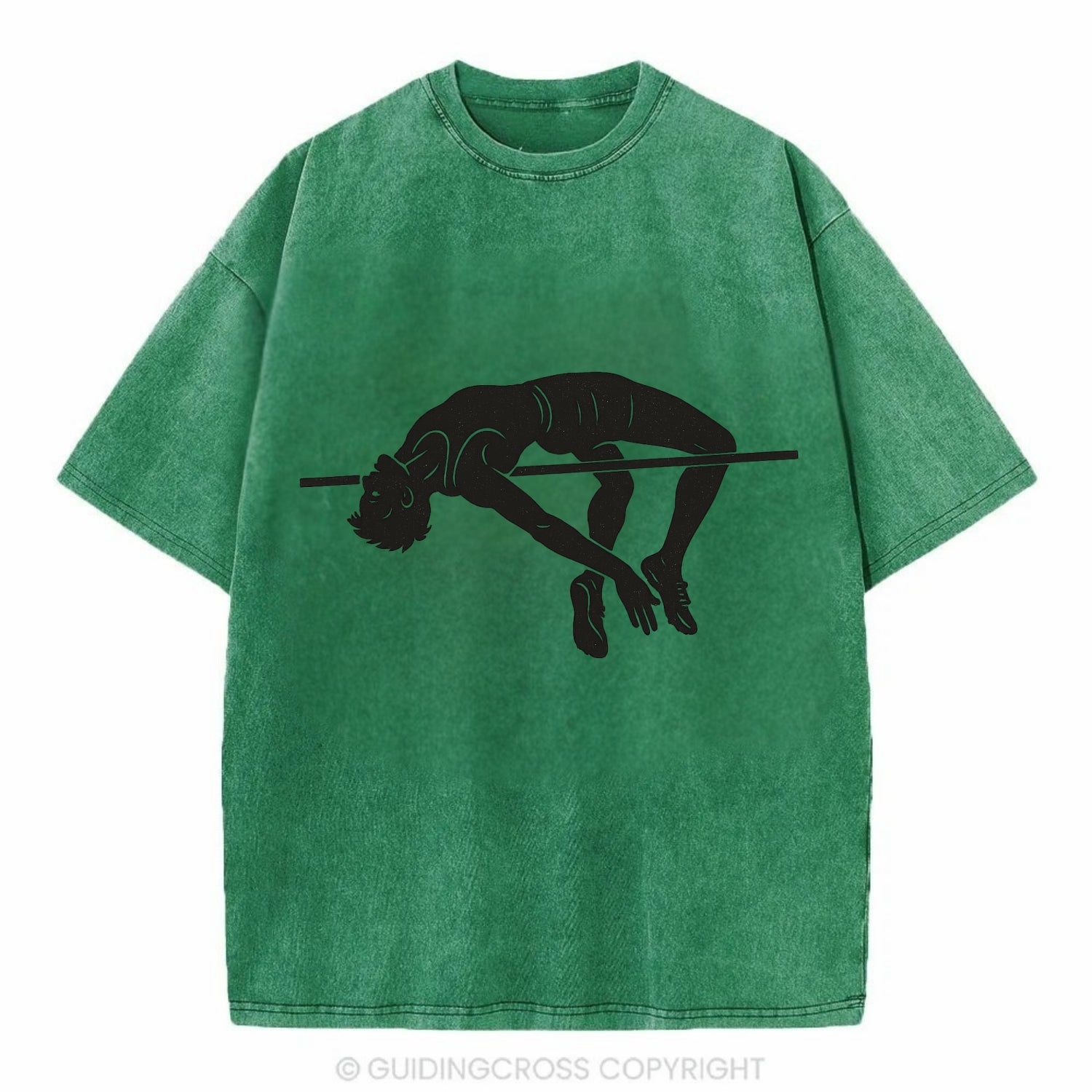 High jumper arching over bar - Vintage T-shirt - Forest Mist(Green)
