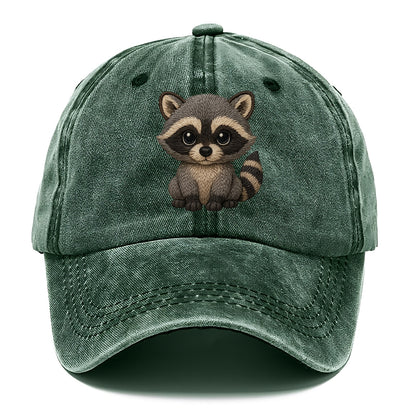 Baby Raccoon - gray fur, black mask, ringed tail, bright curious eyes, front-facing, - Classic Cap - Forest Mist(Green)