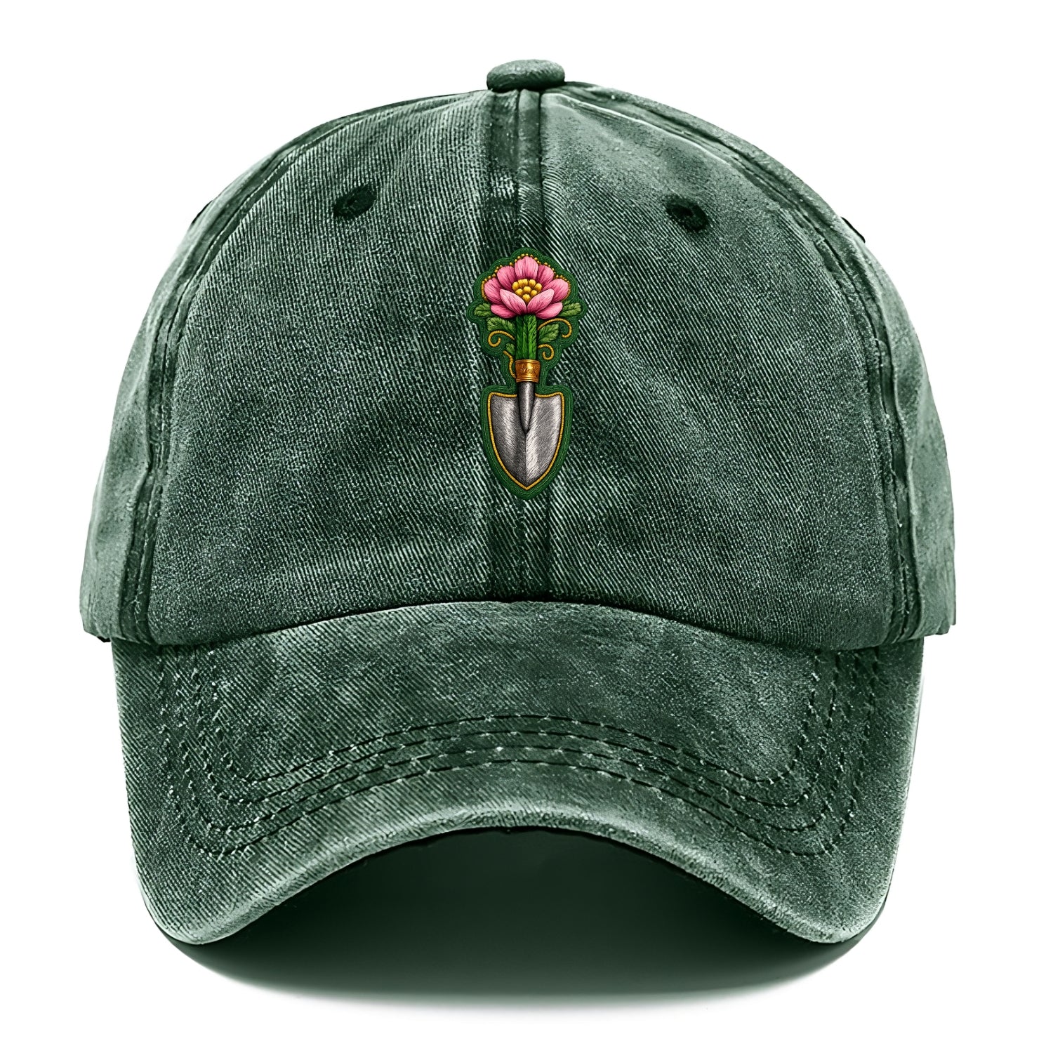Embroidered patch design - GARDENING TROWEL FLOWER - garden tool with blooming flower - Classic Cap - Forest Mist(Green)
