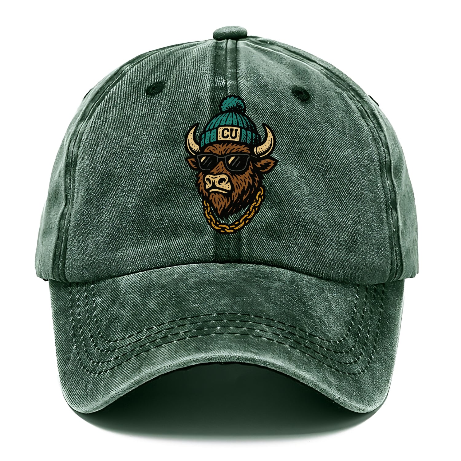 Boulder Ralphie wearing Colorado beanie with CU patch - Classic Cap - Forest Mist(Green)