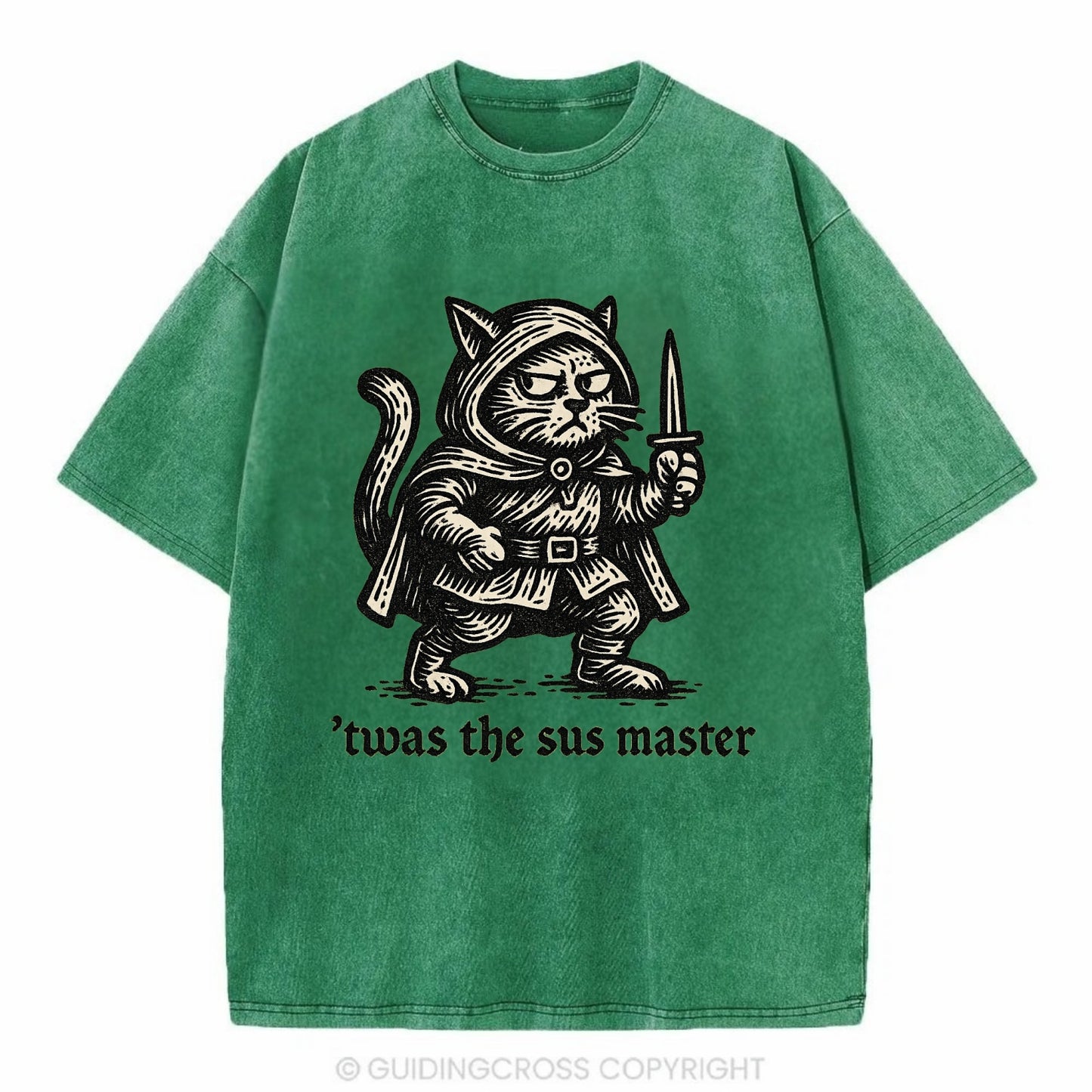 Sus Imposter Cat Spy  - Vintage T-shirt - Forest Mist(Green)