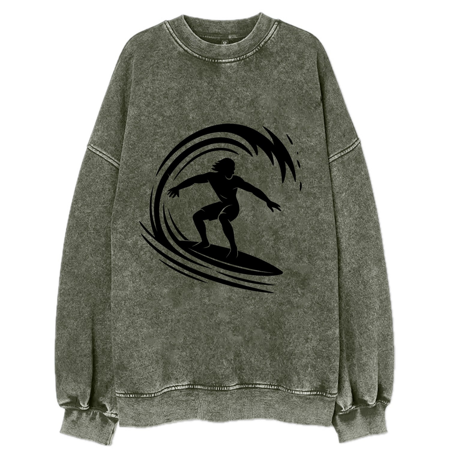 Hawaiian surfer riding big wave - Vintage Sweatshirt - Forest Mist(Green)