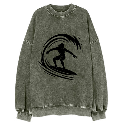 Hawaiian surfer riding big wave - Vintage Sweatshirt - Forest Mist(Green)