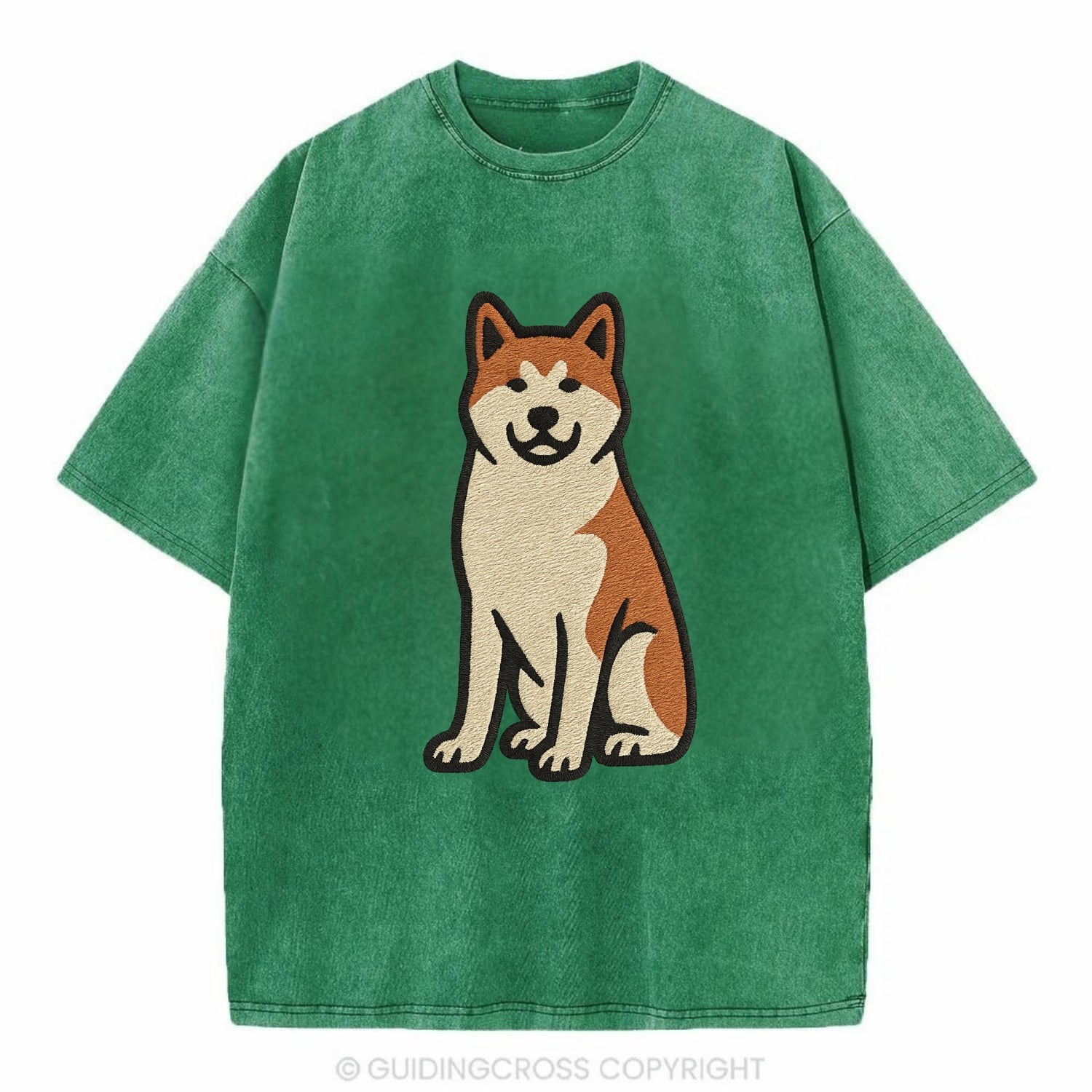 Akita - White and red sitting pose - Vin Vintage T-shirt - Forest Mist(Green)