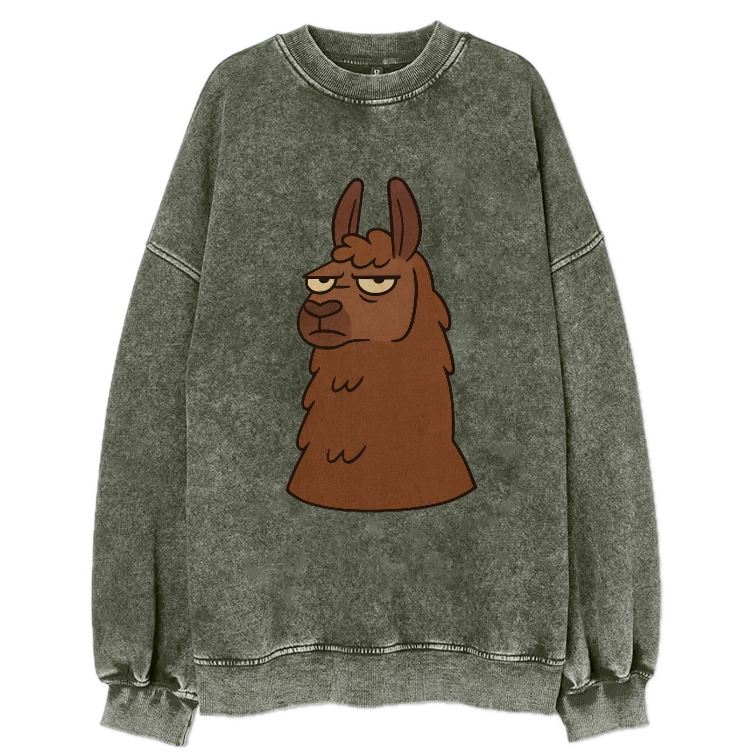 The Llama Judging Silently - Vintage Sweatshirt - Forest Mist(Green)