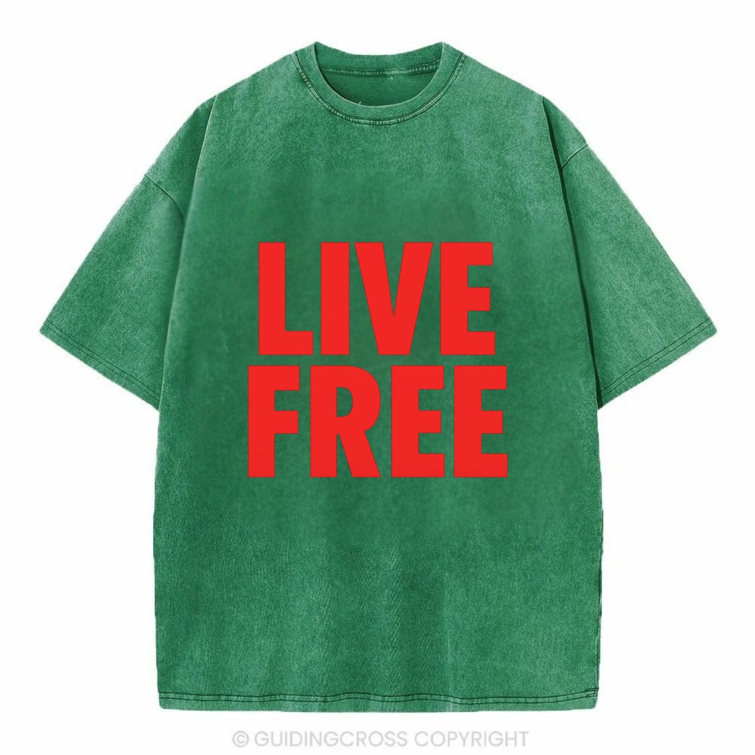 Bold typography design - "LIVE FREE" - unrestricted living - Vintage T-shirt - Forest Mist(Green)
