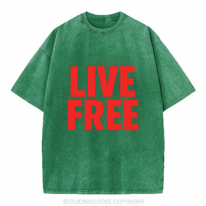 Bold typography design - "LIVE FREE" - unrestricted living - Vintage T-shirt - Forest Mist(Green)