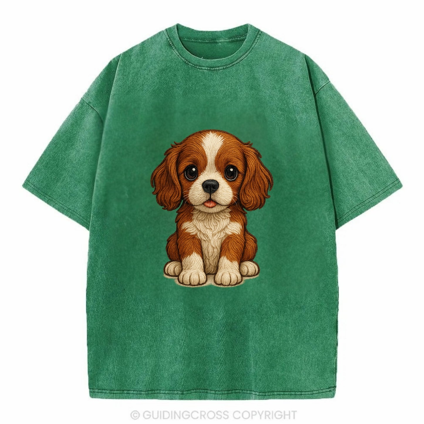 Baby Cavalier King Charles Spaniel Puppy - silky ears, gentle eyes, sweet - Vintage T-shirt - Forest Mist(Green)