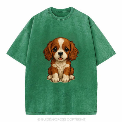 Baby Cavalier King Charles Spaniel Puppy - silky ears, gentle eyes, sweet - Vintage T-shirt - Forest Mist(Green)