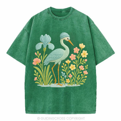 Mint Crane - Vintage T-shirt - Forest Mist(Green)