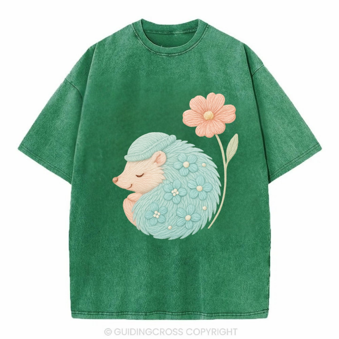 Aqua Hedgehog - Vintage T-shirt - Forest Mist(Green)