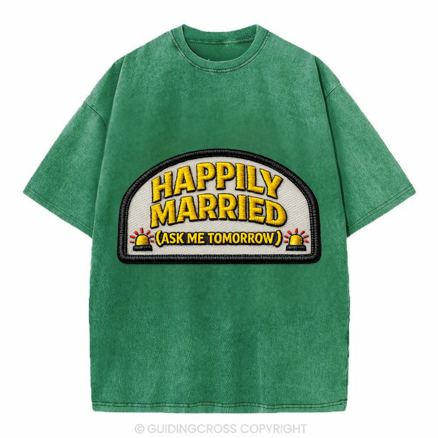 HAPPILY MARRIED  - yellow ask tomorrow - yellow - marital flux - Vintage T-shirt - Forest Mist(Green)
