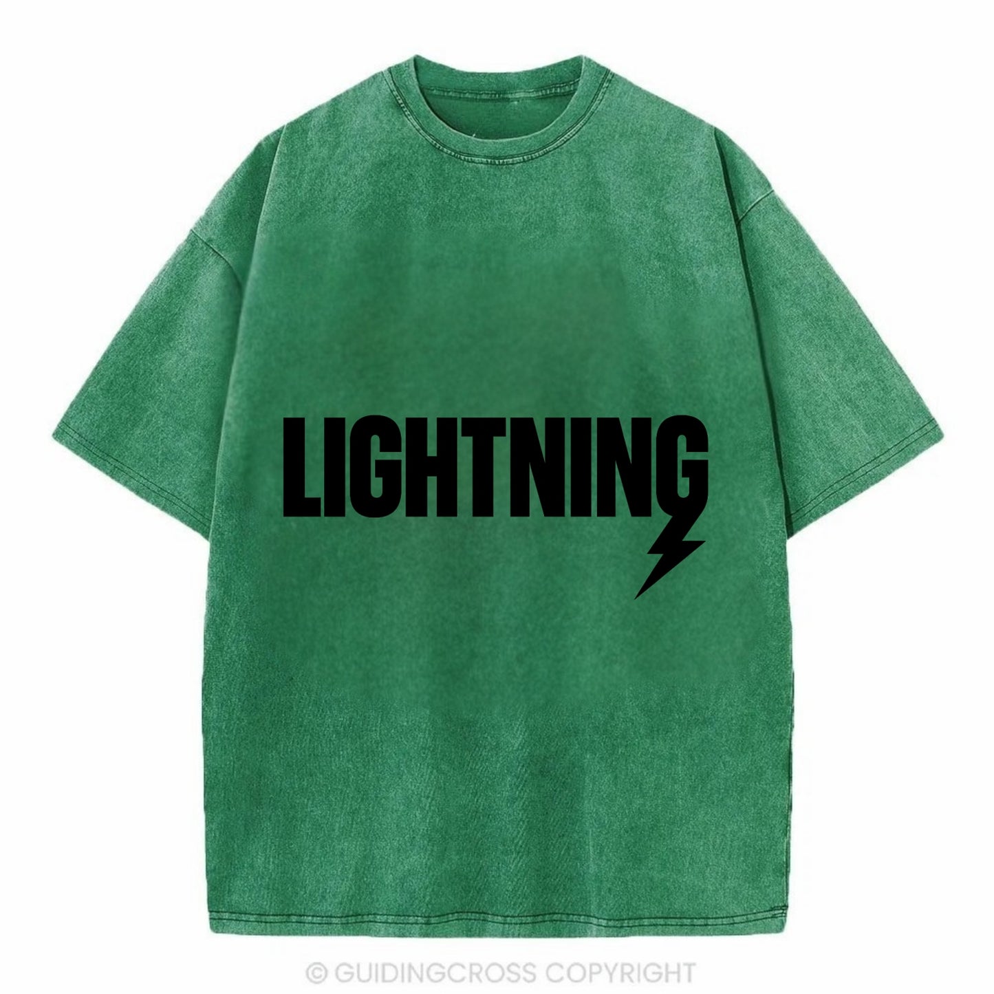 Bold typography design - "LIGHTNING" - fast, electric, striking - Vintage T-shirt - Forest Mist(Green)