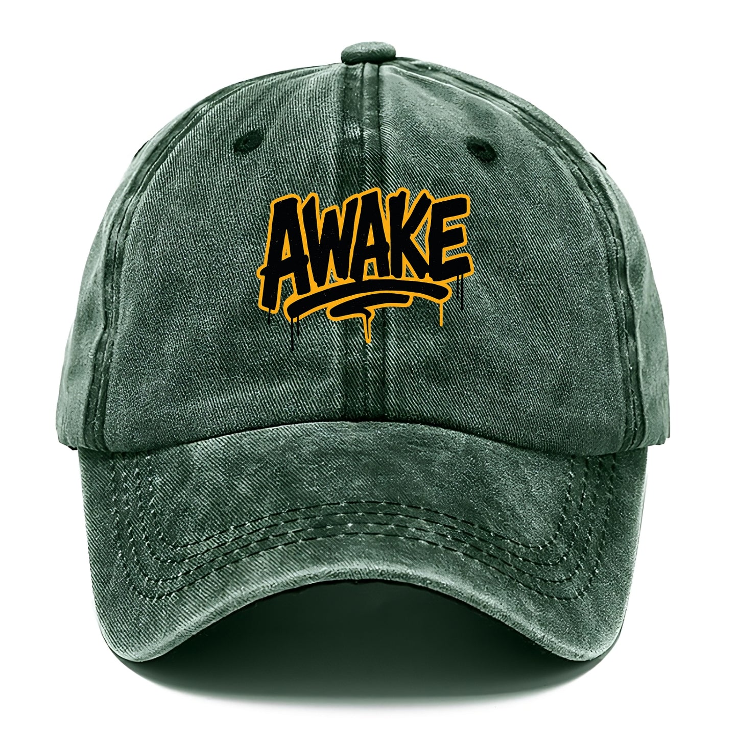 Bold typography design - "AWAKE" - conscious, aware, alert - Classic Cap - Forest Mist(Green)
