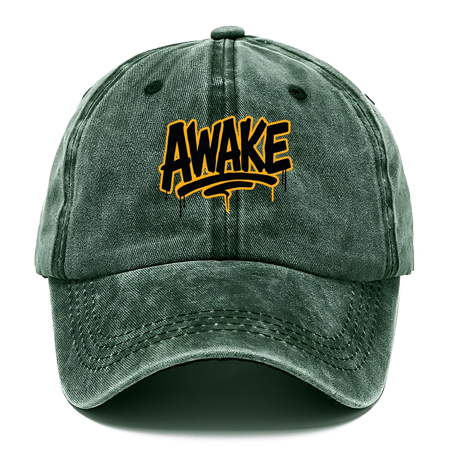 Bold typography design - "AWAKE" - conscious, aware, alert - Classic Cap - Forest Mist(Green)