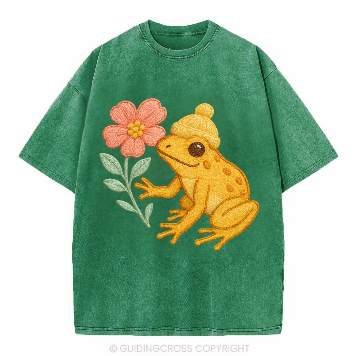 Yellow Dart Frog - Vintage T-shirt - Forest Mist(Green)