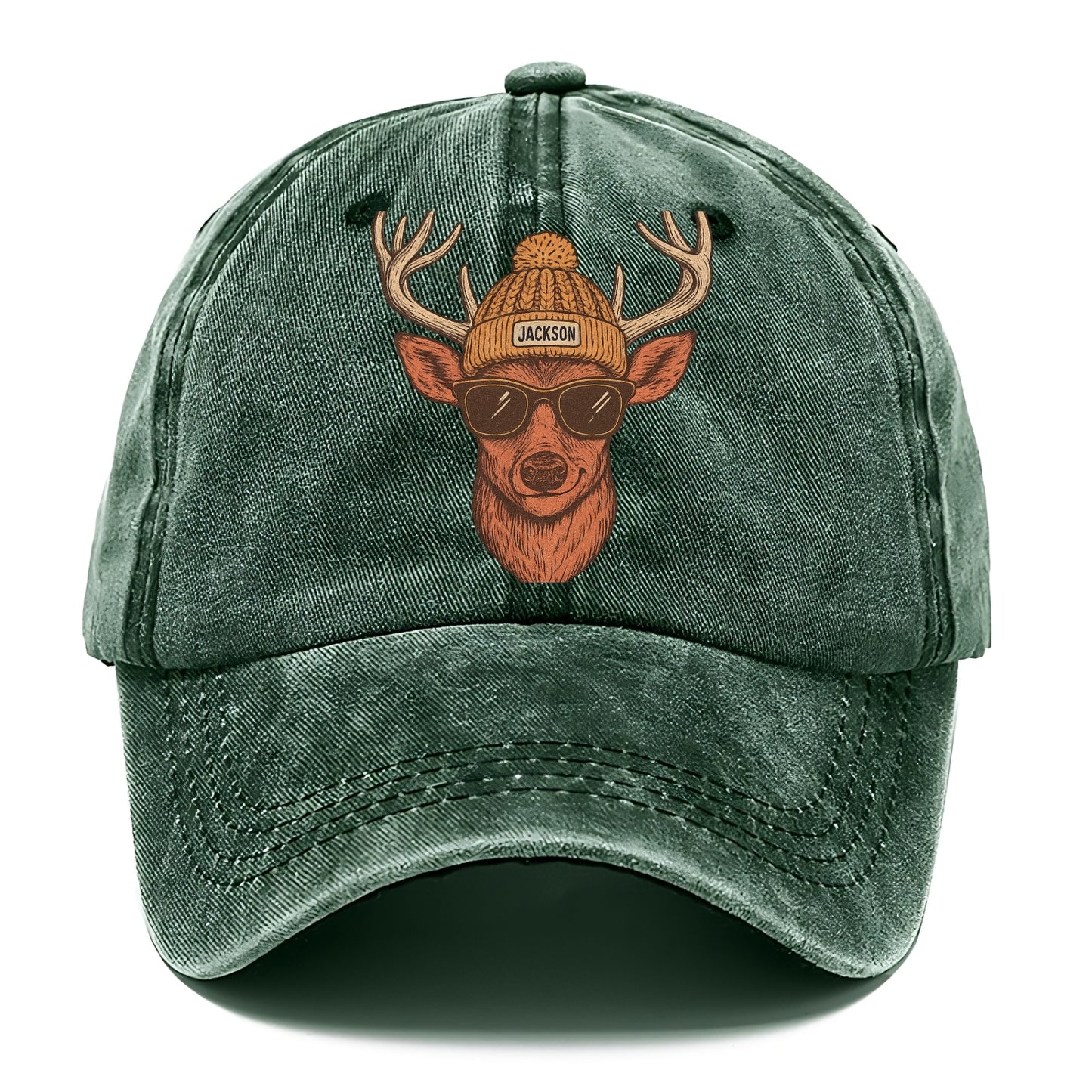 Mississippi White-tailed Deer wearing Jackson beanie with pom pom and wayfarer - Classic Cap - Forest Mist(Green)