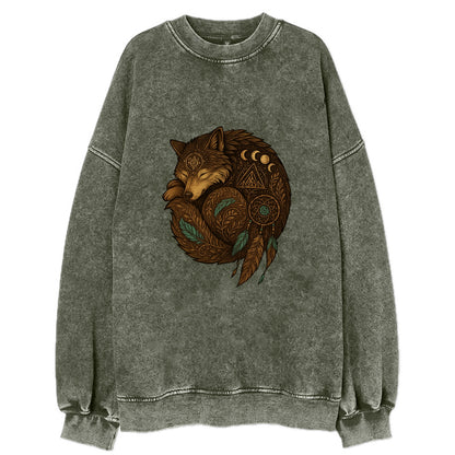 Sleeping Wolf Peace  - Vintage Sweatshirt - Forest Mist(Green)