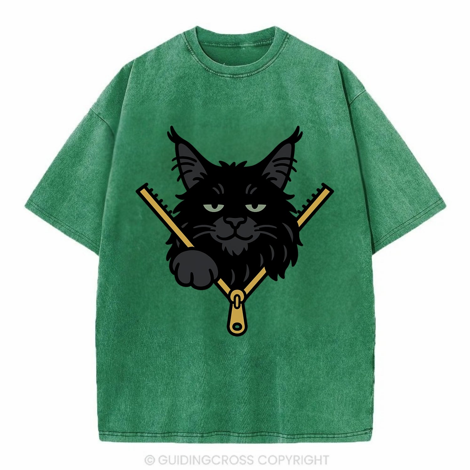 Black Maine Coon - Vintage T-shirt - Forest Mist(Green)