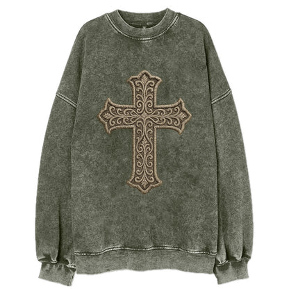 Filigree Cross  - Vintage Sweatshirt - Forest Mist(Green)