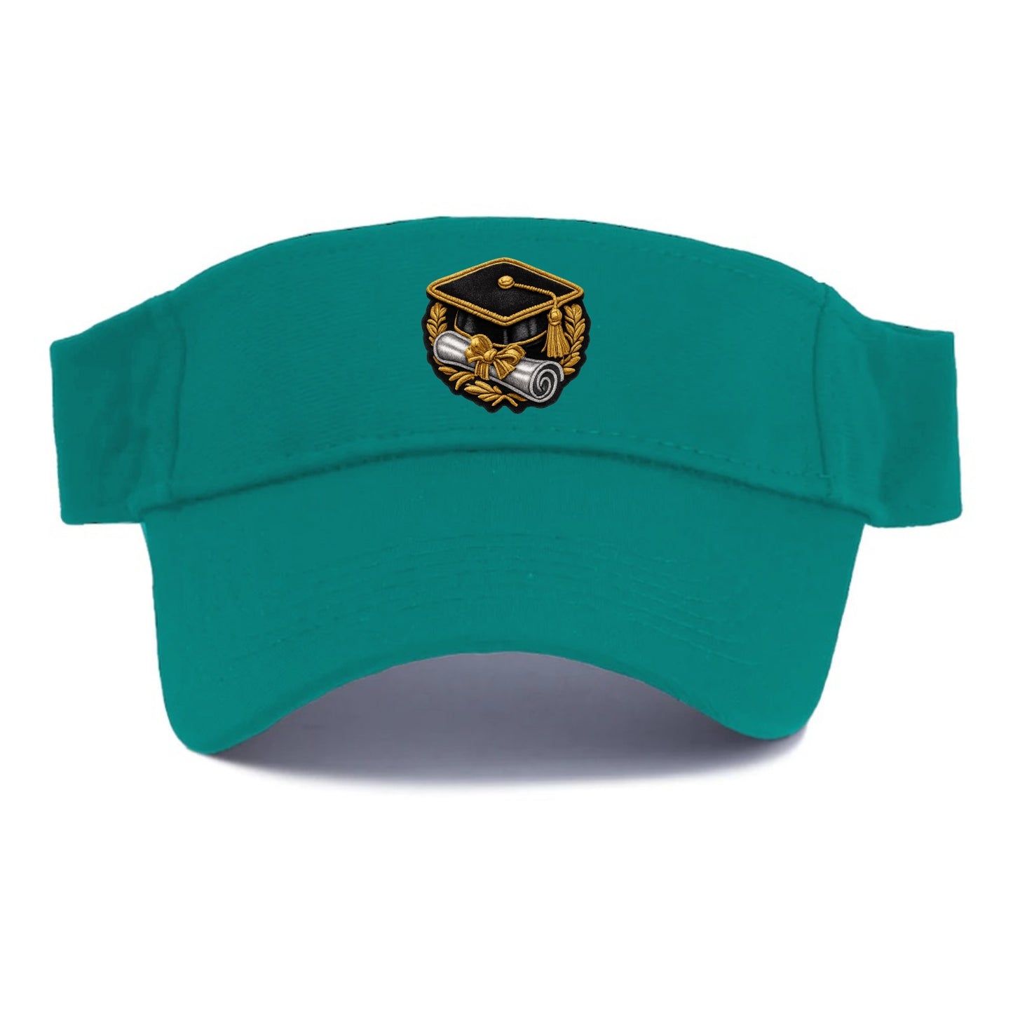 GRADUATION CAP - mortarboard with diploma in black and gold , achievement - Visor - Forest Mist(Green)