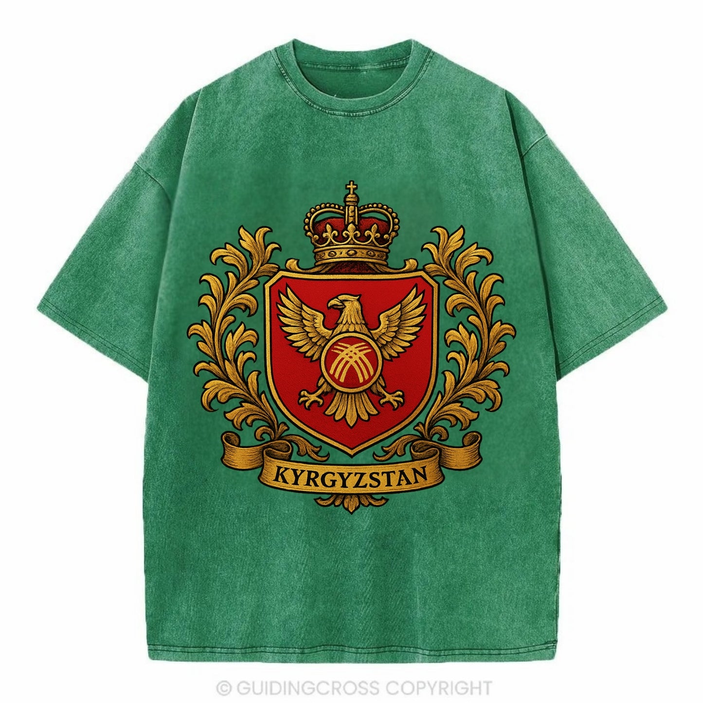 Kyrgyzstan Heritage Badge  - Vintage T-shirt - Forest Mist(Green)
