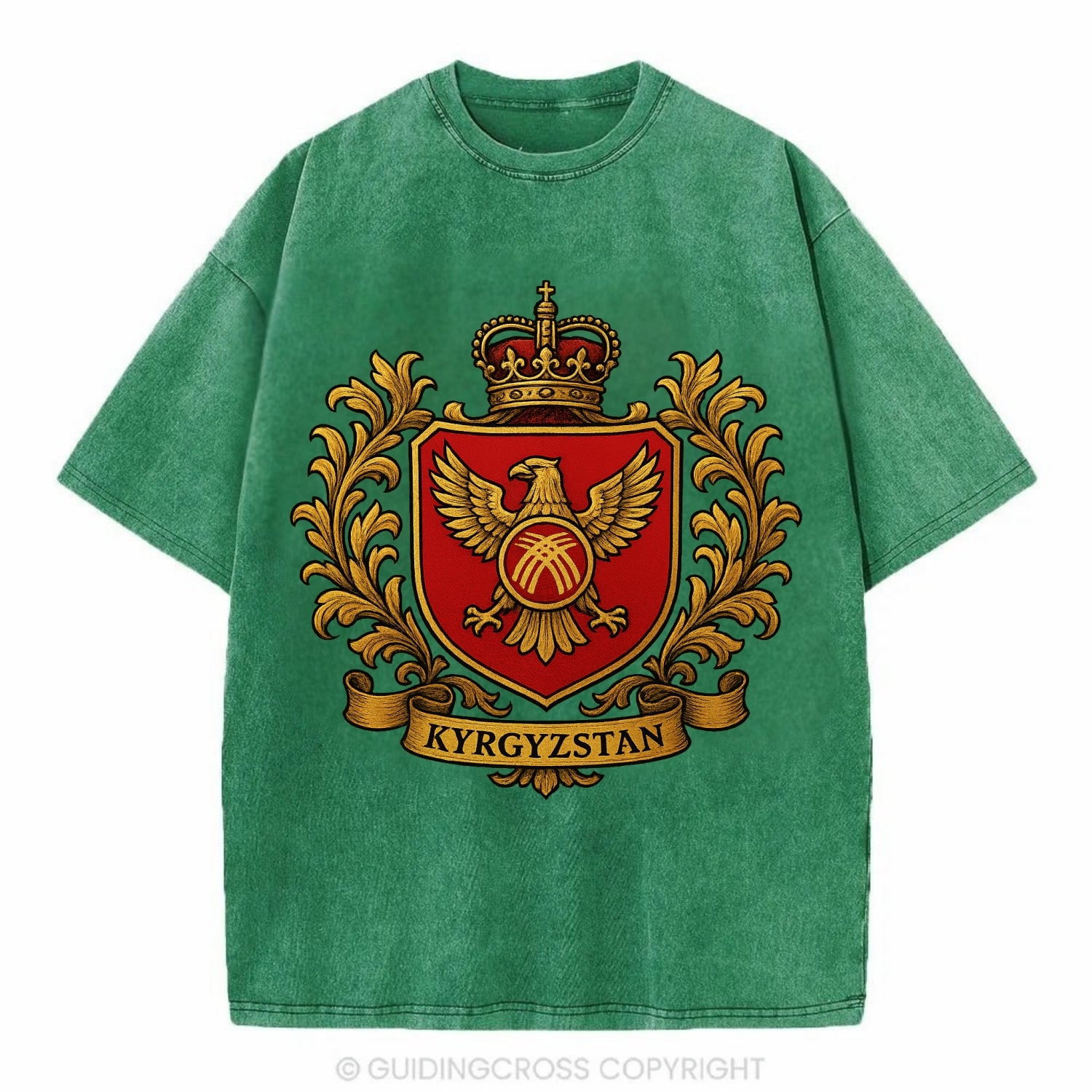 Kyrgyzstan Heritage Badge  - Vintage T-shirt - Forest Mist(Green)
