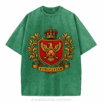 Kyrgyzstan Heritage Badge  - Vintage T-shirt - Forest Mist(Green)