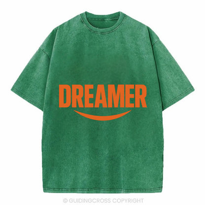 Bold typography design - "DREAMER" - imagination, seeing possibilities - Vintage T-shirt - Forest Mist(Green)