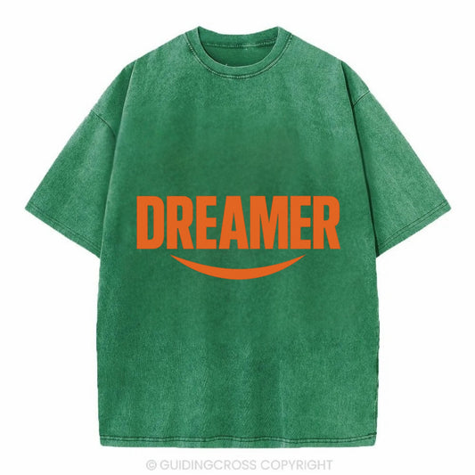 Bold typography design - "DREAMER" - imagination, seeing possibilities - Vintage T-shirt - Forest Mist(Green)