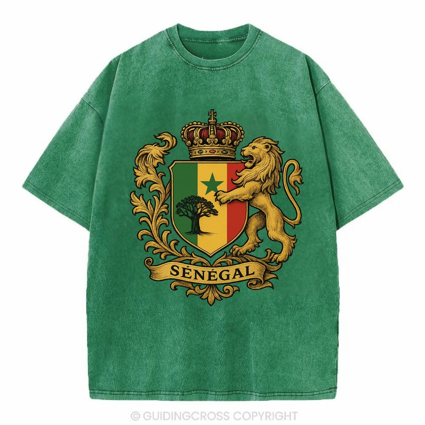 Senegal Lion Emblem  - Vintage T-shirt - Forest Mist(Green)