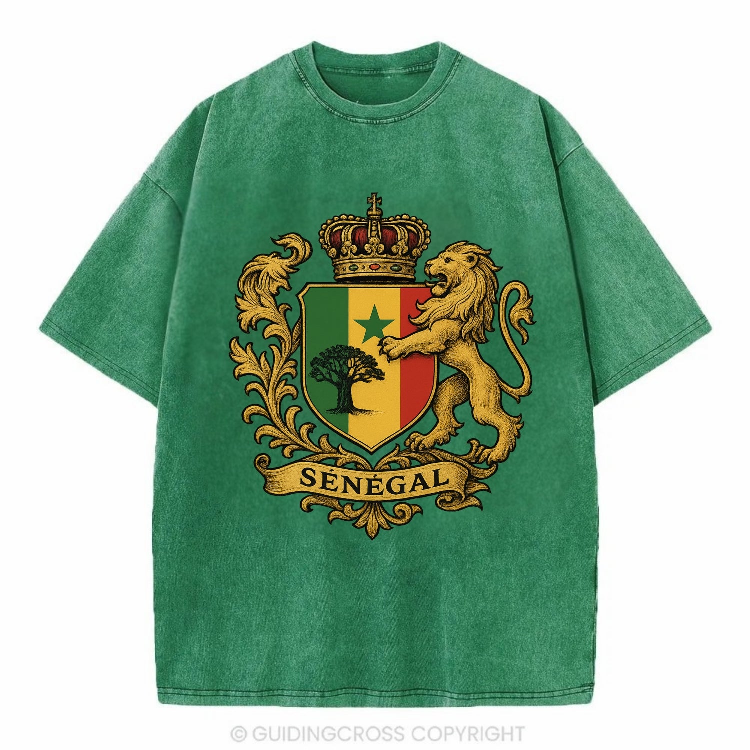 Senegal Lion Emblem  - Vintage T-shirt - Forest Mist(Green)