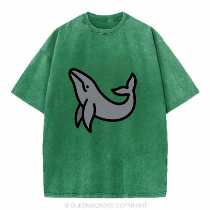 Humpback Whale - Gray breaching pose flat side profile - Vintage T-shirt - Forest Mist(Green)