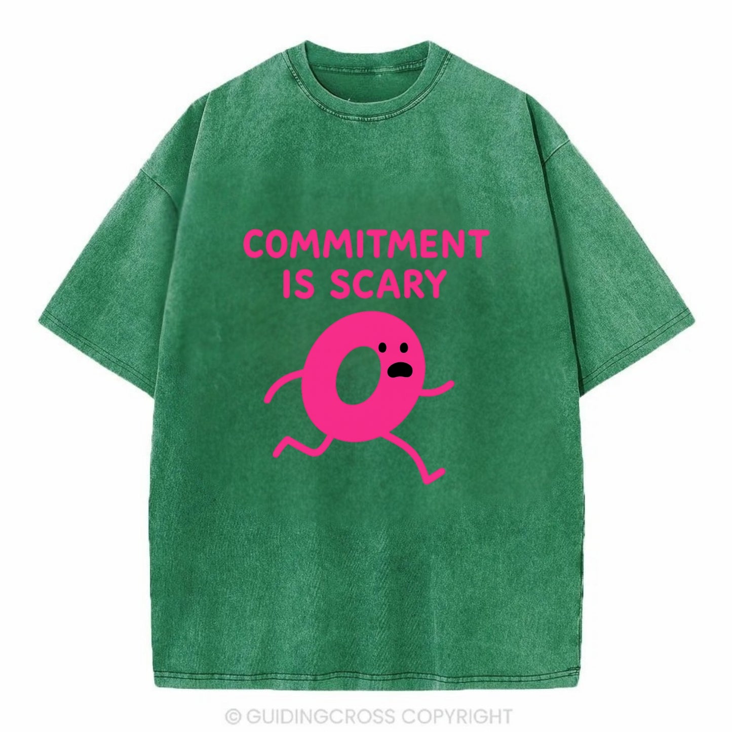 COMMITMENT IS SCARY | Terrified ring running away - Vintage T-shirt - Forest Mist(Green)