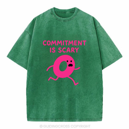 COMMITMENT IS SCARY | Terrified ring running away - Vintage T-shirt - Forest Mist(Green)