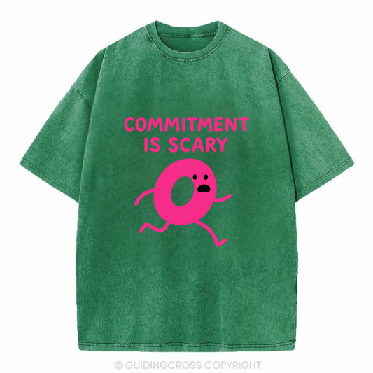 COMMITMENT IS SCARY | Terrified ring running away - Vintage T-shirt - Forest Mist(Green)