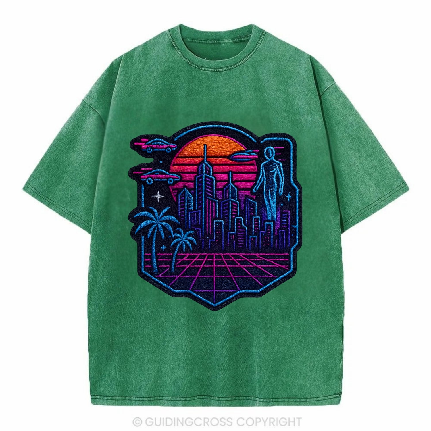 Cyberpunk City - Vintage T-shirt - Forest Mist(Green)