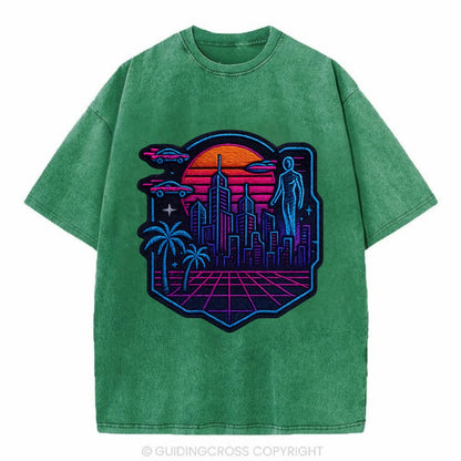 Cyberpunk City - Vintage T-shirt - Forest Mist(Green)