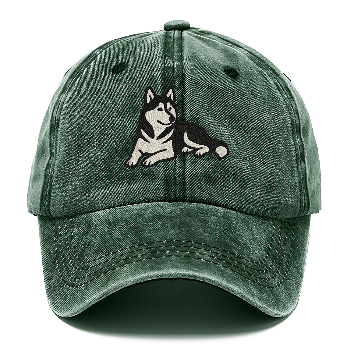 Siberian Husky - Black and white relaxed Classic Cap - Forest Mist(Green)