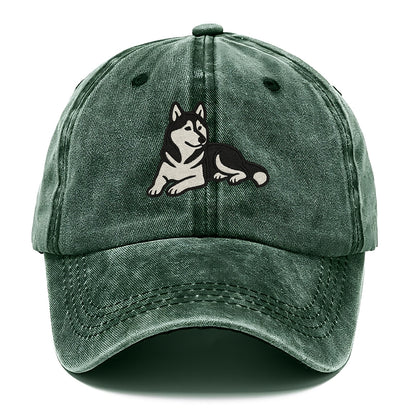 Siberian Husky - Black and white relaxed Classic Cap - Forest Mist(Green)