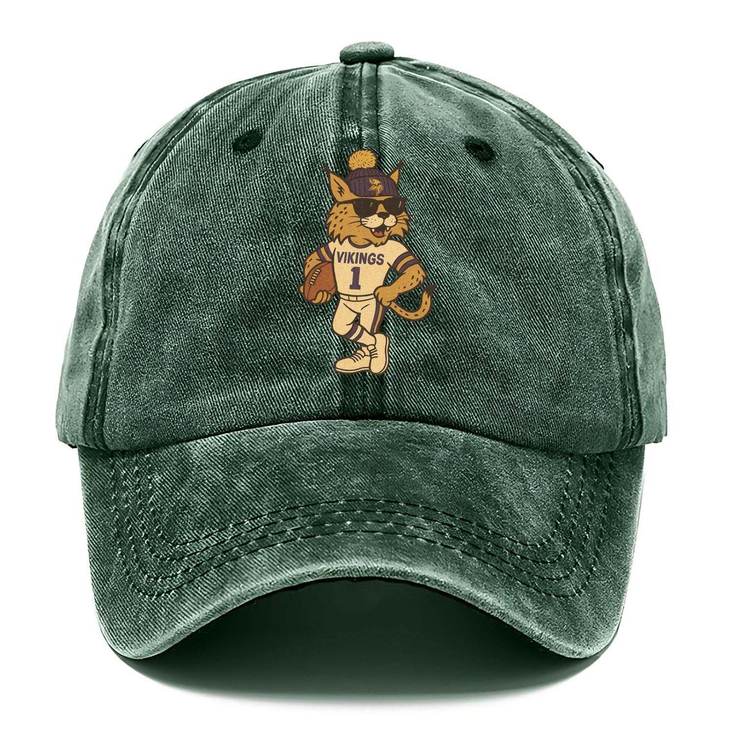 Minneapolis Lynx wearing Vikings beanie with Norse patch and wayfarer sunglasses - Classic Cap - Forest Mist(Green)