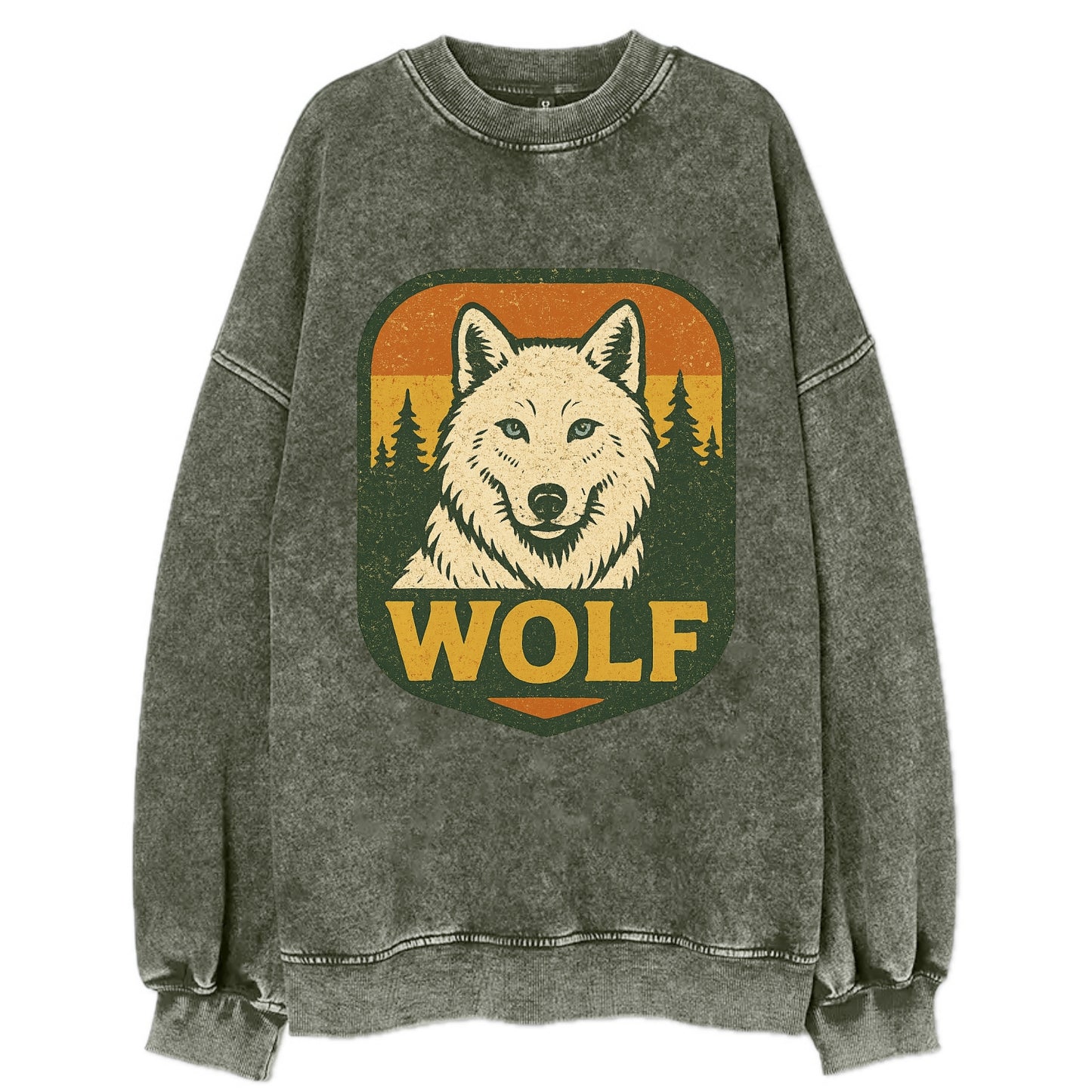 Arctic White Wolf  - Vintage Sweatshirt - Forest Mist(Green)