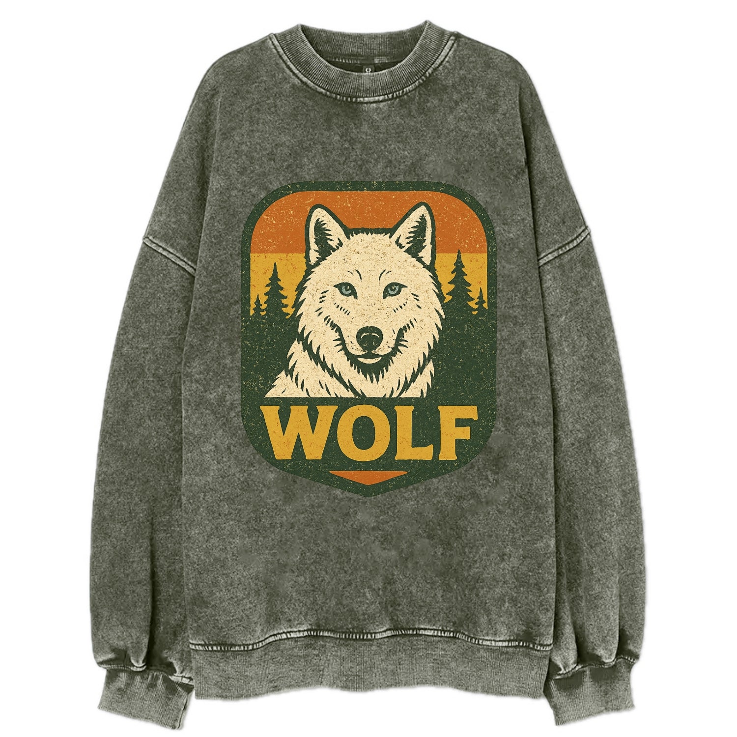 Arctic White Wolf  - Vintage Sweatshirt - Forest Mist(Green)
