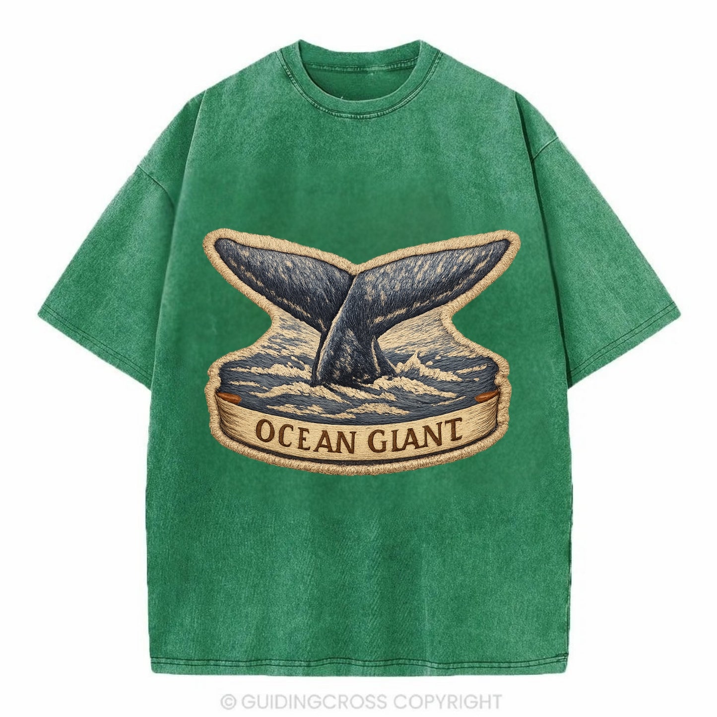 WHALE TAIL - diving whale in blue and gray , ocean giant - Vintage T-shirt - Forest Mist(Green)