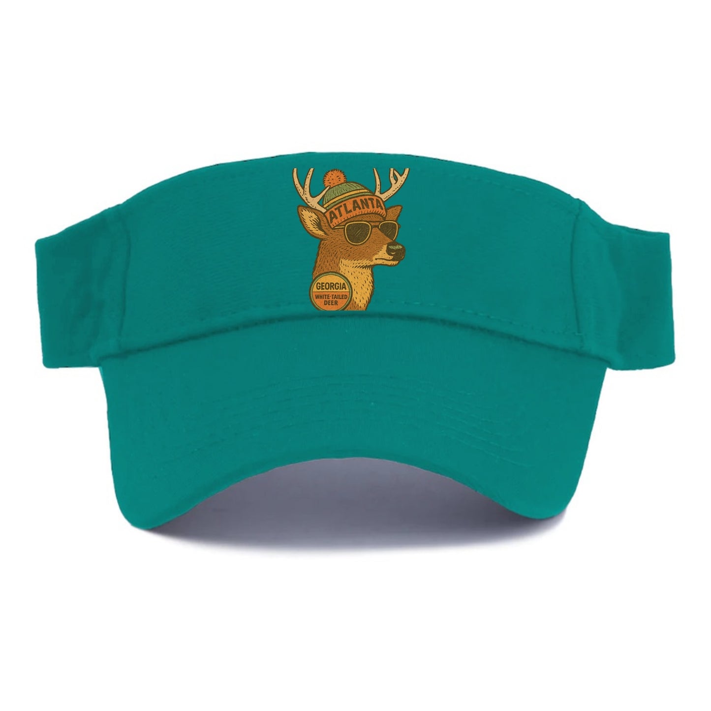 Georgia White-tailed Deer wearing Atlanta beanie with pom pom and wayfarer sunglasses - Visor - Forest Mist(Green)