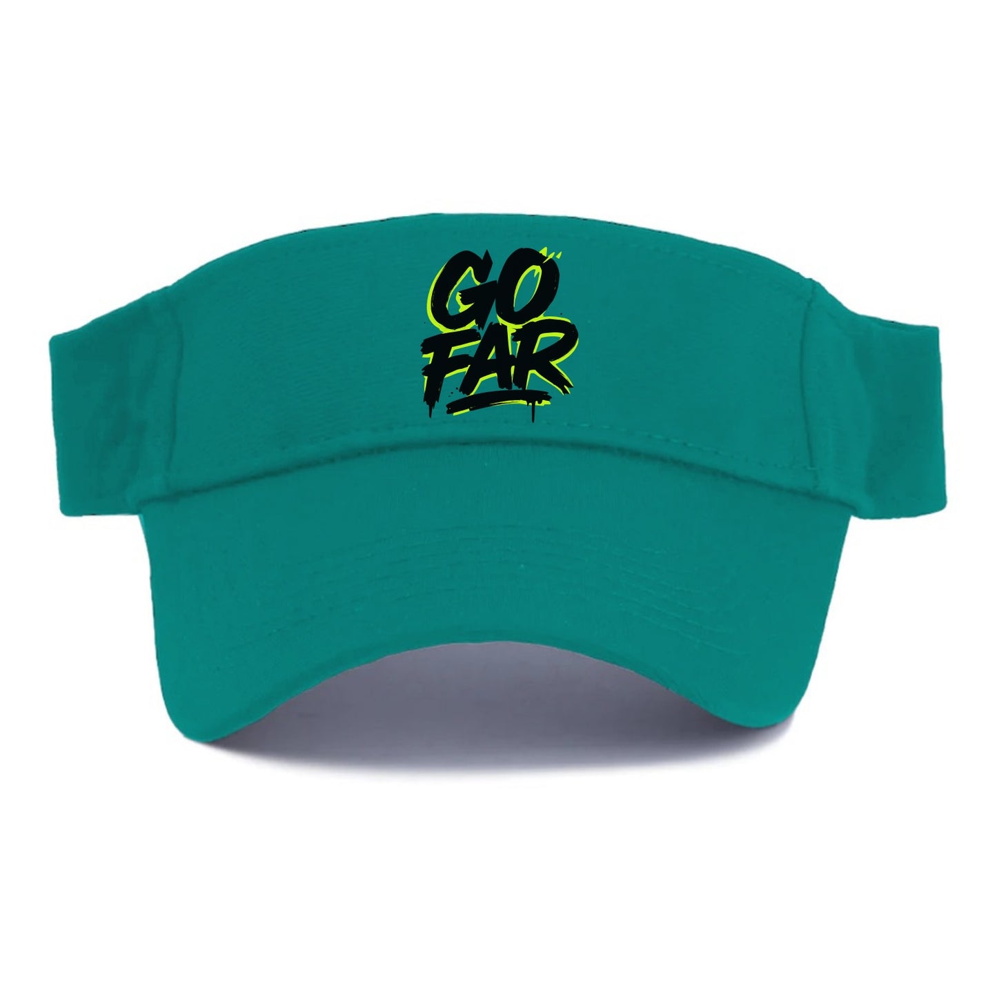 Bold typography design - "GO FAR" - distance goals, pushing limits - Visor - Forest Mist(Green)