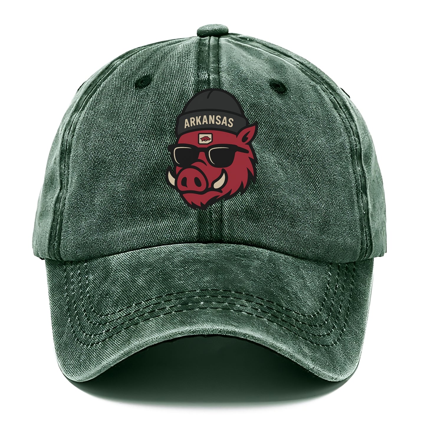 Fayetteville Razorback wearing Arkansas beanie with hog patch - Classic Cap - Forest Mist(Green)