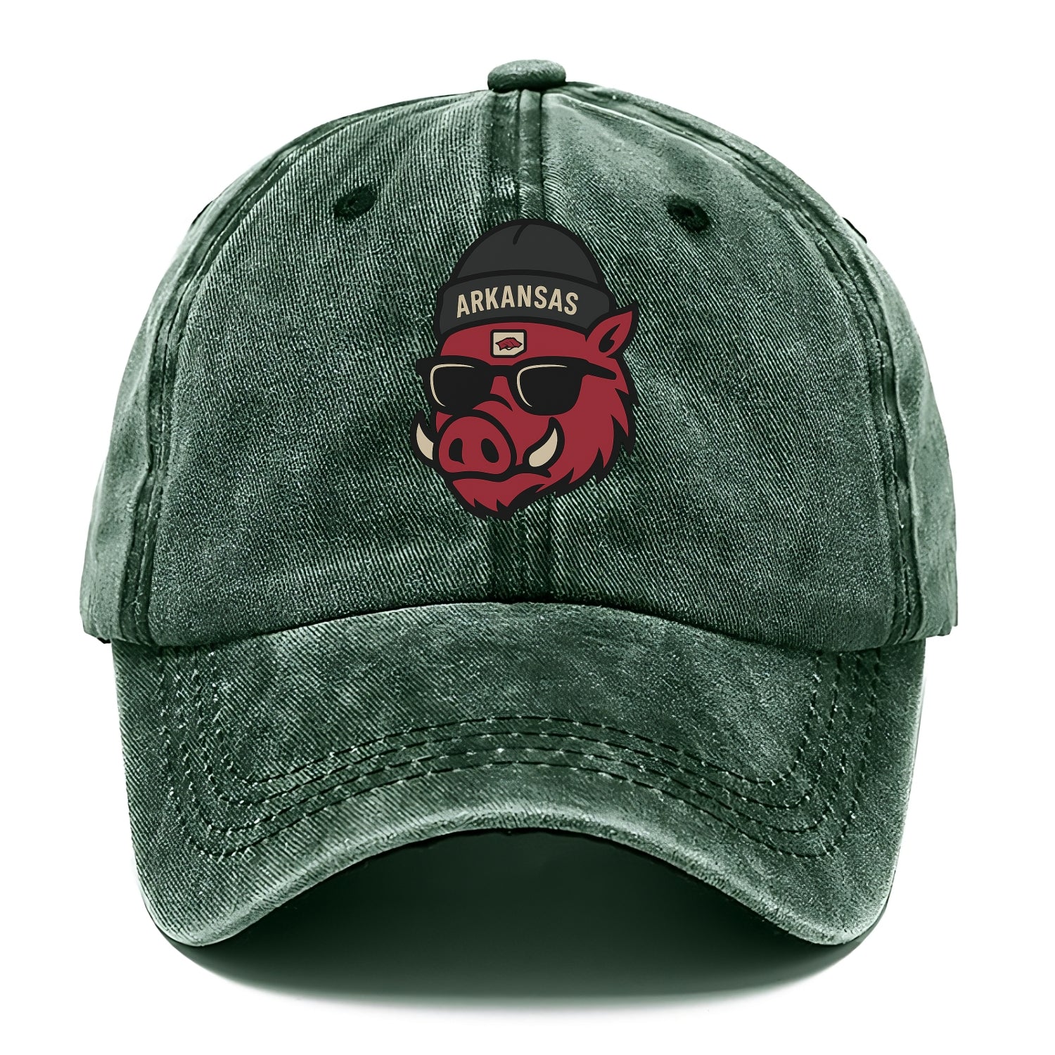 Fayetteville Razorback wearing Arkansas beanie with hog patch - Classic Cap - Forest Mist(Green)